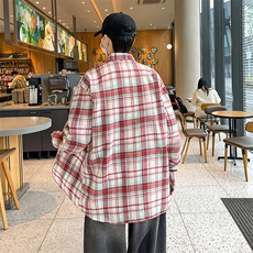 美式复古格子衬衫男春季情侣宽松百搭慵懒风长袖衬衣C0393-P40，男装衬衫，星座308B-2
