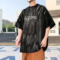 泼墨印花短袖T恤男士夏季新款设计感潮流痞帅百搭宽松休闲体恤衫，男装T恤，星座410-7