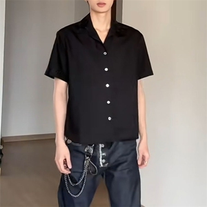 短袖黑色美式轻奢气质感衬衫男装夏季百搭衬衣潮ACS6718图片
