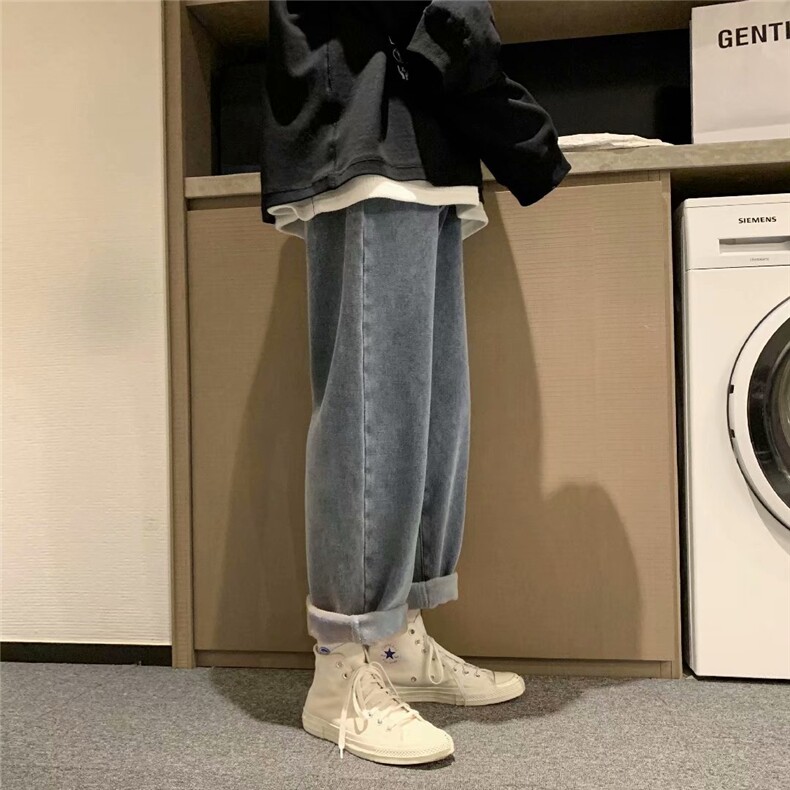 现货秋冬新款港风宽松直筒老爹裤百搭加绒牛仔裤男k901-p35加绒45,男装牛仔裤,星座1008-2