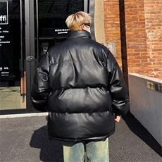 机车pu皮面棉服外套男女款美式复古高级感bf保暖面包服皮棉袄冬季，男装皮衣，星座601-2