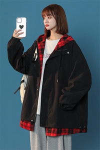 JK6006/P75春装新款中性风假两潮撞色连帽夹克男女大码上衣控99图片