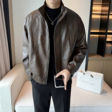 加绒皮衣新款老钱风男士加绒皮衣翻领高品质短款风衣PY71-120，男装风衣，电商B278