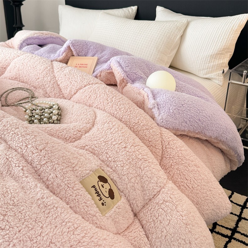 新款卡通贴标羊羔绒保暖冬被被芯，被套/被芯，一起卖家纺