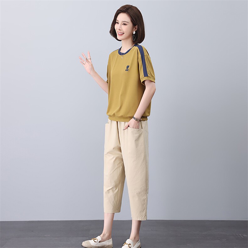 2023年新款夏季套头女休闲韩版宽松撞色套装,女装套装/套裙,独衣靓