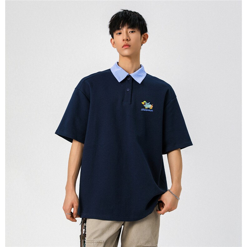 腊肠狗假两件格子领POLO衫衬衫领大码M-5XL短袖T恤男78015P48控78图片