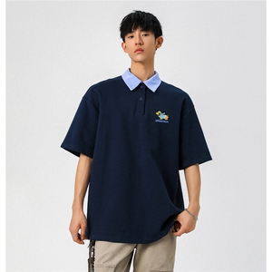 腊肠狗假两件格子领POLO衫衬衫领大码M-5XL短袖T恤男78015P48控78图片