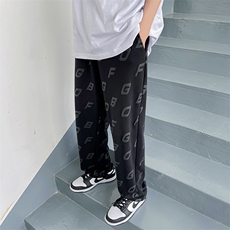 夏季印花拖地裤宽松暗黑直筒运动裤XZ1004-1WK616p50控68，男装休闲裤，星座715