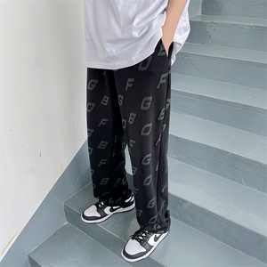 夏季印花拖地裤 宽松暗黑直筒运动裤XZ1004-1 WK616 p50控68图片