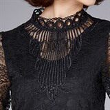 圆领时尚宽松优雅长袖蕾丝衫2021年秋季套头修身，女装蕾丝衫/雪纺衫，安之芮娜