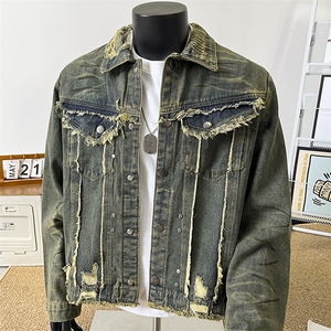美式高街牛仔外套vintage流苏夹克男复古垫肩宽松上衣JK8940-P80图片