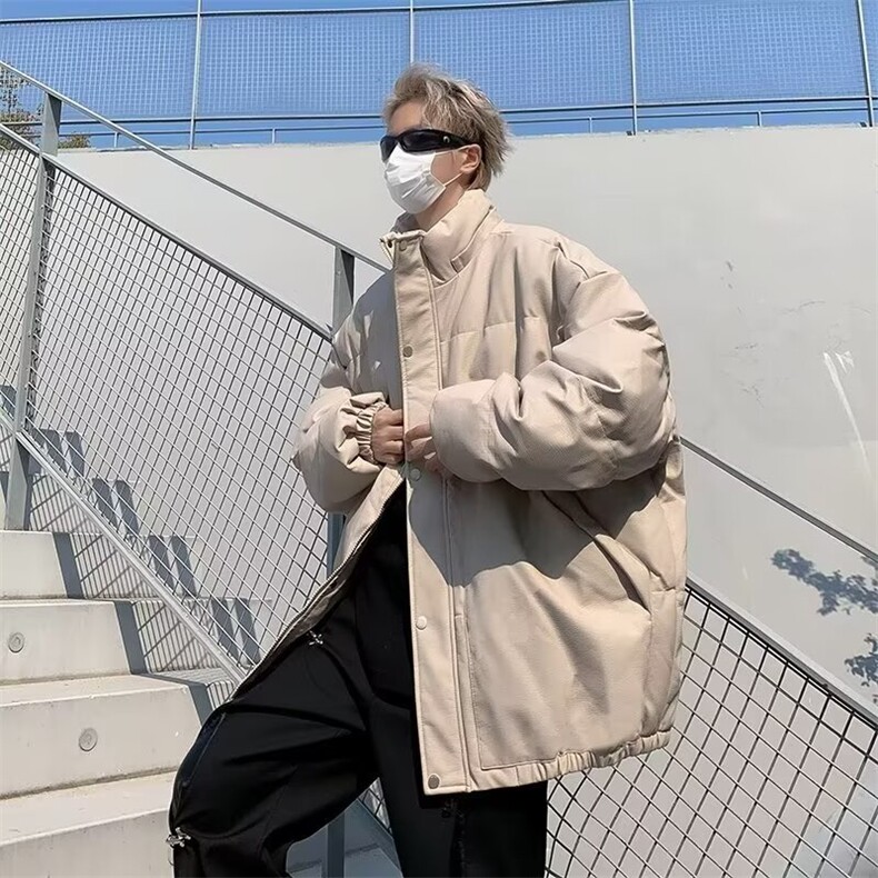 PU皮冬季立领棉衣外套男休闲潮牌加厚港风棉服1001-1-W163-P95,男装棉衣,星座1001-1
