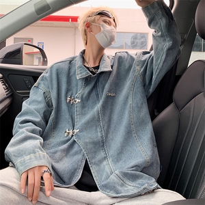 F372 P73男生秋装新中式潮牛仔外套男复古宽松水洗做图片