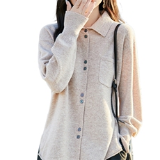 纯澳毛POLO领带兜长袖宽松针织衫春秋衬衣显瘦高级感纯色开衫，女装羊毛衫，哲奥羊绒