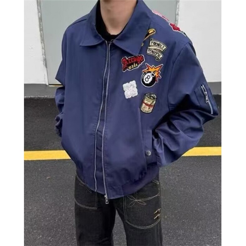 街头徽章字母图标棒球服外套男女宽松情侣休闲高街夹克 FA18图片