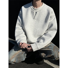 DSA028-WY2502P45假两件V领华棉卫衣表棉底聚酯78，男装卫衣，电商A028