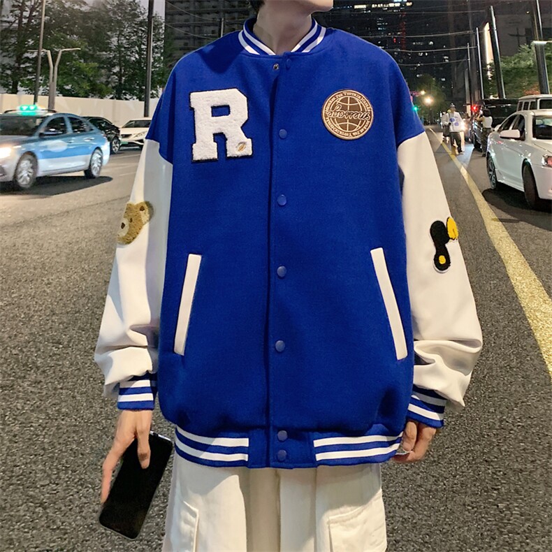 秋季新款宽松PU皮拼接棒球服秋冬夹克港风XZ102A-4-BQ7001-P95,男装夹克,星座211-2