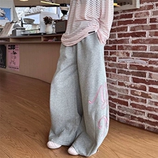 松弛感字母烫钻运动卫裤女宽松阔腿裤爵士舞休闲裤子拖地美式，女装休闲裤，星座1210-1