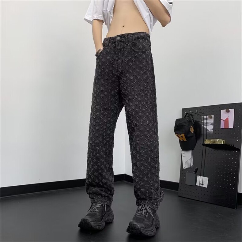 牛仔裤男美式复古宽松阔腿直筒拖地长裤炸街痞帅裤N01716-P45,男装牛仔裤,星座308B-2