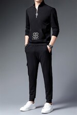 春秋季男士卫衣套装两件套长袖长裤中年宽松立领半拉链休闲运动服，男装休闲套装，电商B212（原钱塘6029）