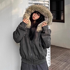 现货重磅boxy短款棉衣座山雕大毛毛领男女棉服水洗工装厚外套，男装棉衣，电商A443