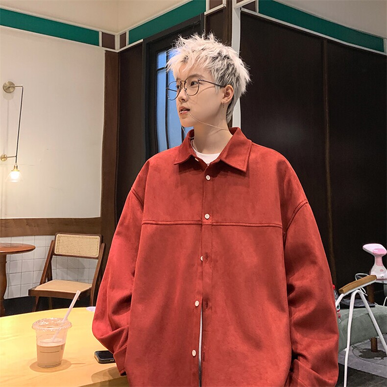 2025港风 麂皮绒宽松时尚长袖衬衫S70 P48控68图片