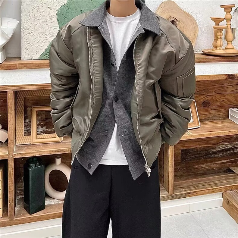小众拼接设计感翻领假两件棉衣夹克外套男女宽松秋冬季飞行棒球服,男装夹克,星座506A
