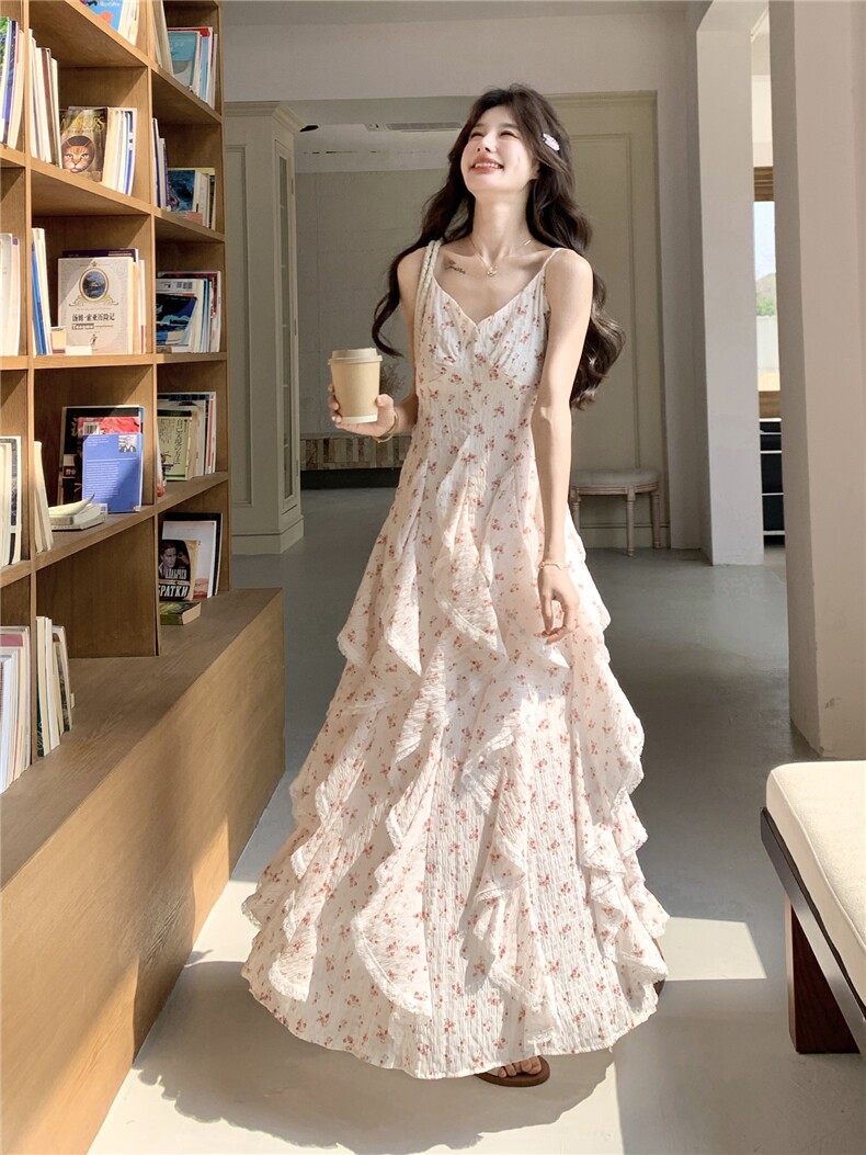 【现货】小清新碎花蕾丝花边吊带连衣裙P165-K268,女装连衣裙,浙宝128A