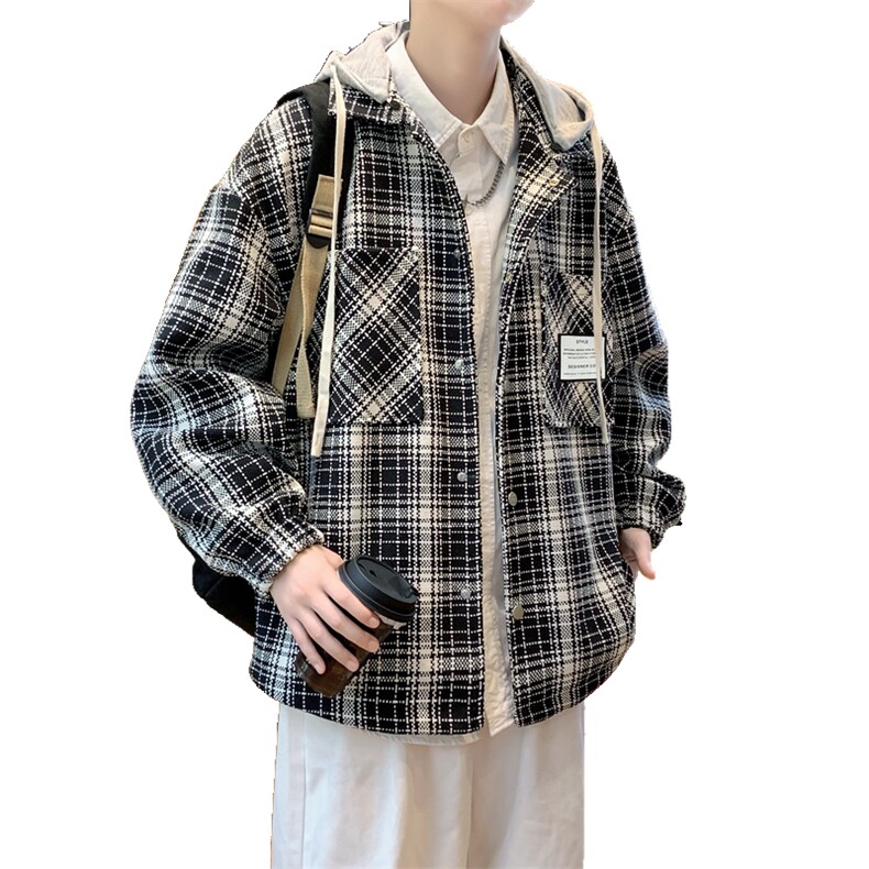 秋季新款男士格子夹克韩版简约外套连帽衬衫上衣服A436-6619-P85,男装夹克,电商A436
