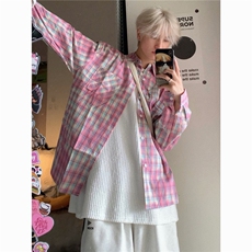 撞色拼接格子长袖衬衫男女春夏防晒宽松休闲衬衣外套CS11，男装防晒衣，星座1116A-1（原606A）