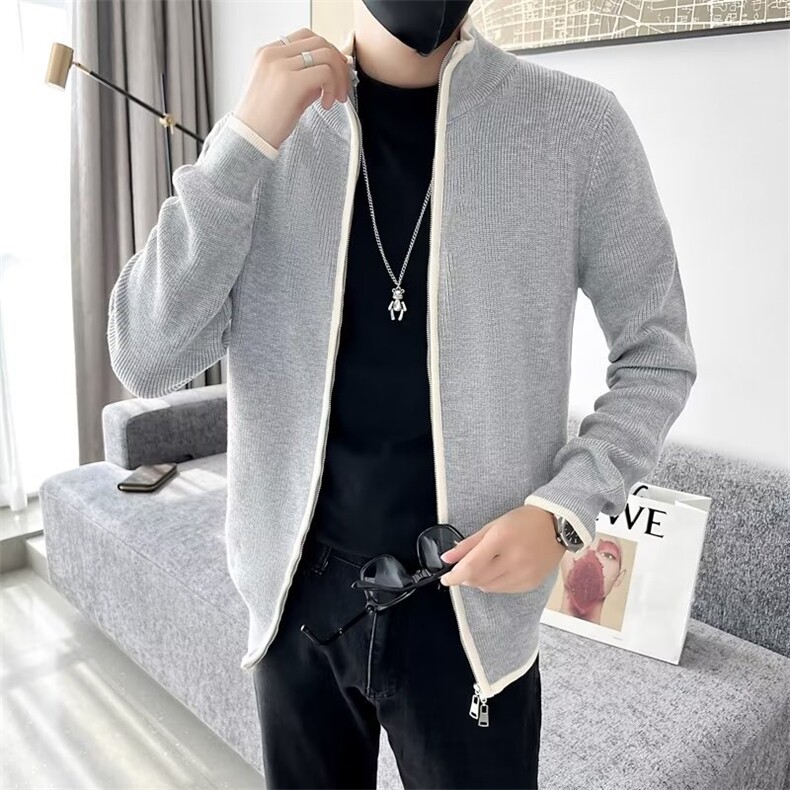 痞帅针织夹克外套男春秋新款韩版潮流修身立领拉链毛衣开衫S701,男装针织衫/毛衣,星座1116A-2（原606A-1）