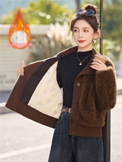 DLM8653冬季新款休闲针织大翻领皮毛一体90白鸭绒内胆百搭外套，女装羽绒服，朵莱米