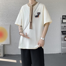8XL-M纯棉复古拼接假领带设计短袖美式T恤男重工情侣上衣潮DX341，男装T恤，电商D206-1