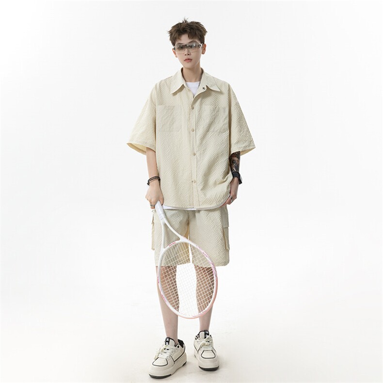 胖胖哥港风潮牌纯棉短袖衬衫男夏季大码宽松衬衣显瘦外套日常百搭,男装牛仔裤,星座516