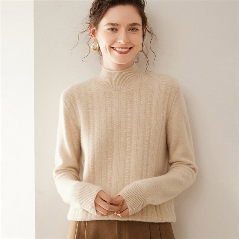 山羊绒衫套头半高领针织衫女宽松羊绒衫内搭软糯毛衣秋冬款打底衫，女装羊绒衫，暖凌绒