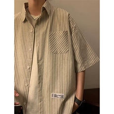 条纹衬衫短袖男士夏休闲潮牌痞帅五分衬衣服夏天外套潮LS160P28，男装T恤，星座1013-5