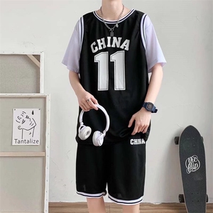 夏季青年运动套装男韩版潮流宽松短袖短裤篮球服两件套TZ122-p36