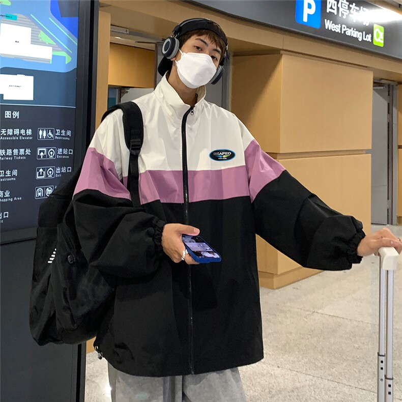 港风  秋季新款宽松立领拼色夹克男女外套潮  JK6842 P65 控78图片