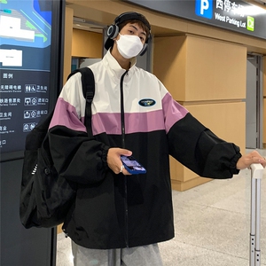 港风  秋季新款宽松立领拼色夹克男女外套潮  JK6842 P65 控78图片