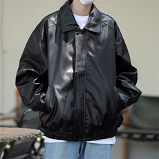 高品质港风秋款男PU皮衣休闲皮夹克纯色外套JK9274P70，男装夹克，星座1013-1