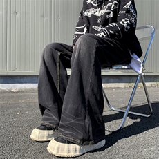 2024秋季水洗直筒牛仔裤男高街ins潮牌宽松休闲阔腿裤K7575-P42，男装牛仔裤，星座512-3