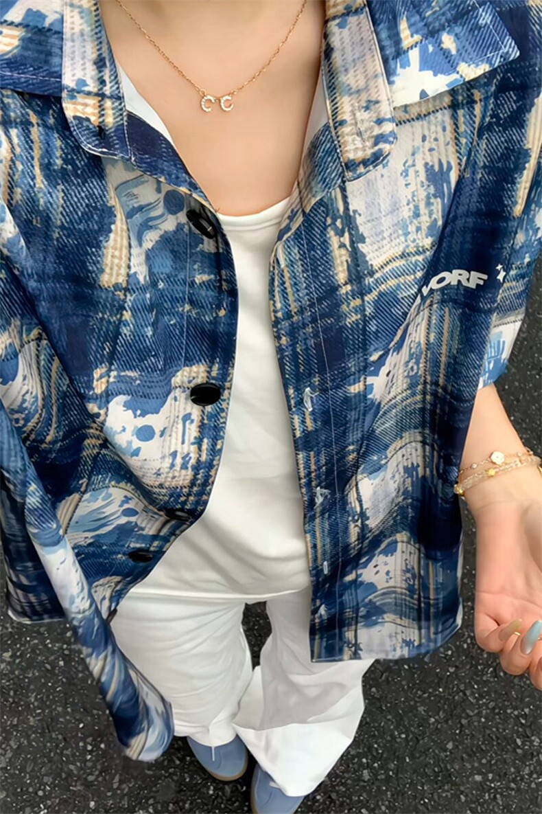 2025夏季新款港风女模大码冰丝短袖衬衫M-5XHC25464-特P25,男装衬衫,电商A022