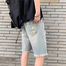 毛边破洞牛仔短裤男夏季薄休闲乞丐裤高街潮牌宽松五分裤6766-p35，男装牛仔裤，星座1008