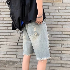 毛边破洞牛仔短裤男夏季薄休闲乞丐裤高街潮牌宽松五分裤6766-p35图片