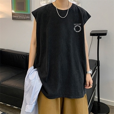 抖音供货、230克现货水洗棉印花宽松版无袖背心D223A-SB2328-P35，男装背心/马甲，电商019-1