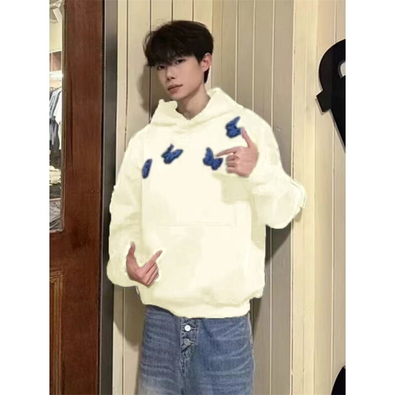 网络图现货美式重磅华棉潮流设计蝴蝶印花男女连帽卫衣WY396-P48,男装卫衣,星座715-7