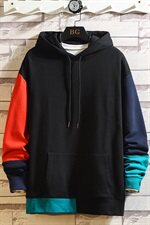 2021春秋季模特拼色男套头撞色宽松连帽落肩休闲卫衣外套WY23/P55，男装卫衣，星座608A