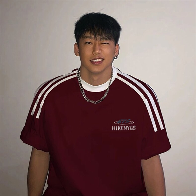 夏季美式高街重磅纯棉三条杠织带撞色男女短袖T恤ZD551-特P30图片