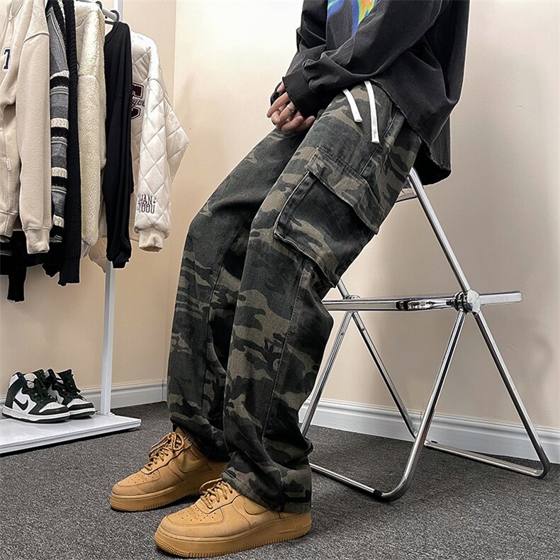 美式潮牌hiphop迷彩工装裤男款高街vibe宽松直筒百搭阔腿休闲裤子,男装牛仔裤,星座410-6（原星座1304-1）
