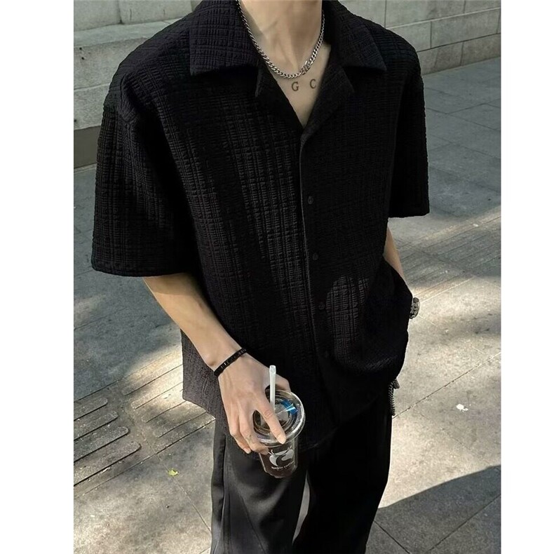 【有货】DC159-特批36肌理感衬衫男短袖夏季冰丝男垂感五分衬衣图片